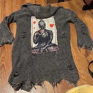 Charcoal Buddha Patch Distressed Sweater ✌️